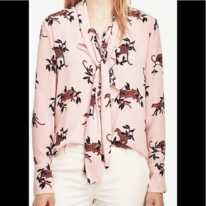 JUNGLE CAT TIE NECK RUFFLE BLOUSE